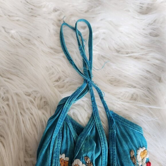 T-Party Turquoise Swing Dress size Large Embroidery Boho Hippie Sleeveless - Picture 15 of 16